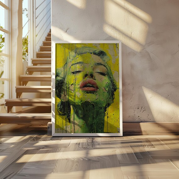 Neon Lime Green Woman Face Abstract Expressionist Art Poster