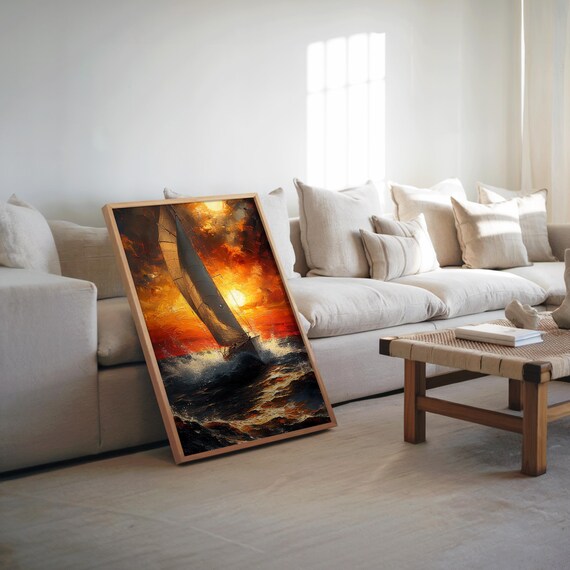 Sailboat At Sunset Impressionist Ocean Waves Art Painting Poster