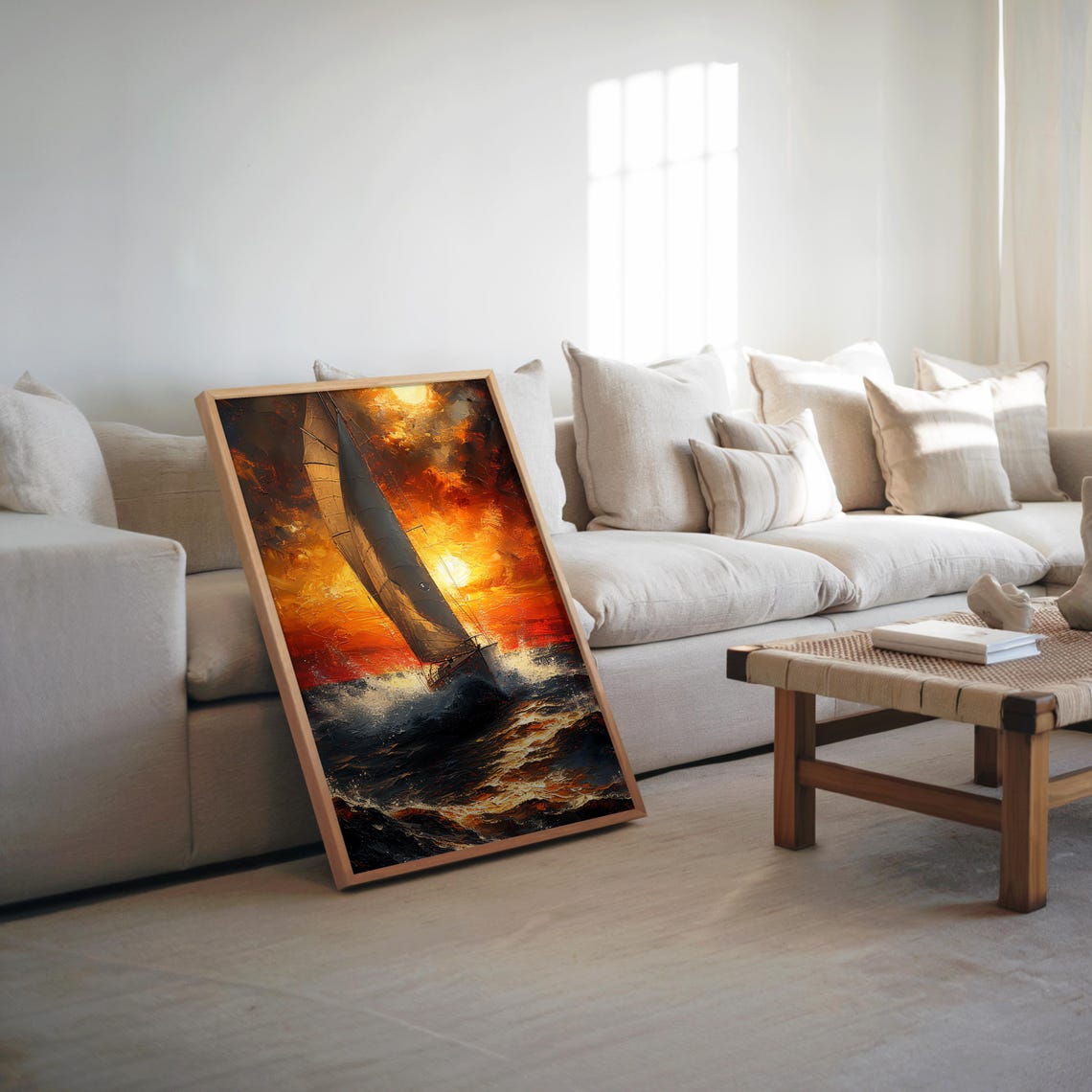 Sailboat At Sunset Impressionist Ocean Waves Art Painting Poster