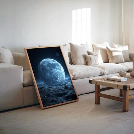 Blue Moon Sky Retro Futurism Art Starry Night Photo Manipulation Vintage Poster Black White Dr 10915 Scifi