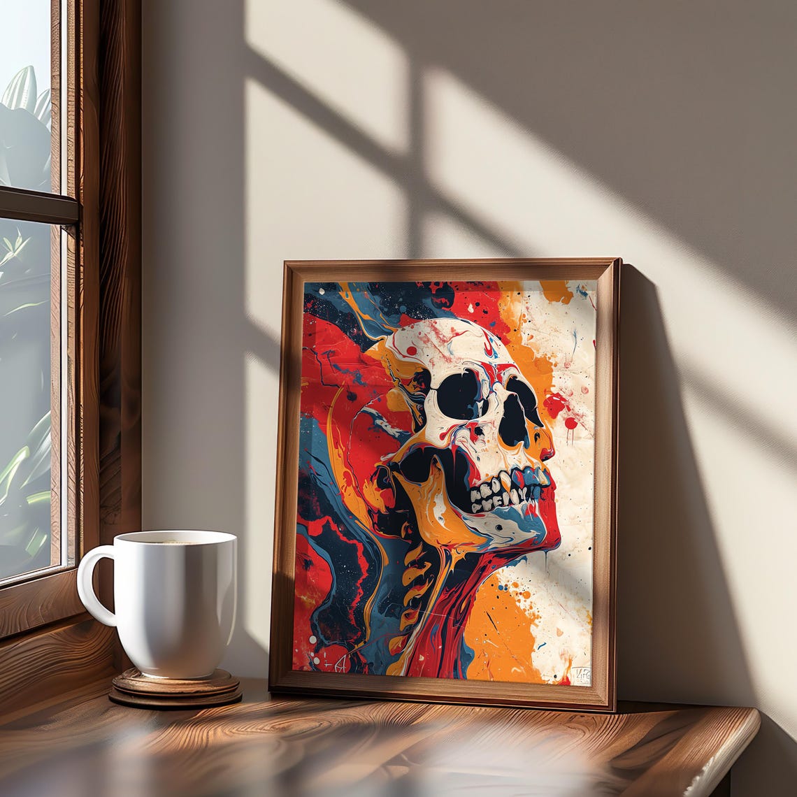 Psychedelic Skull Art Vibrant Red Blue Neon Retro Style Poster