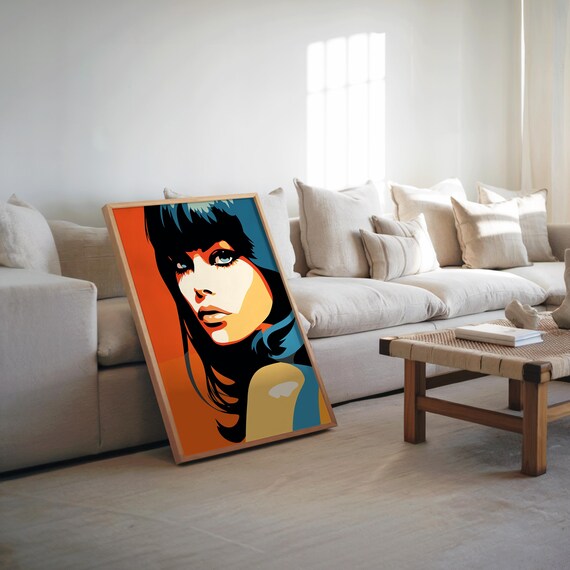 Pop Art Woman Portrait Orange Blue Bold High Contrast Poster