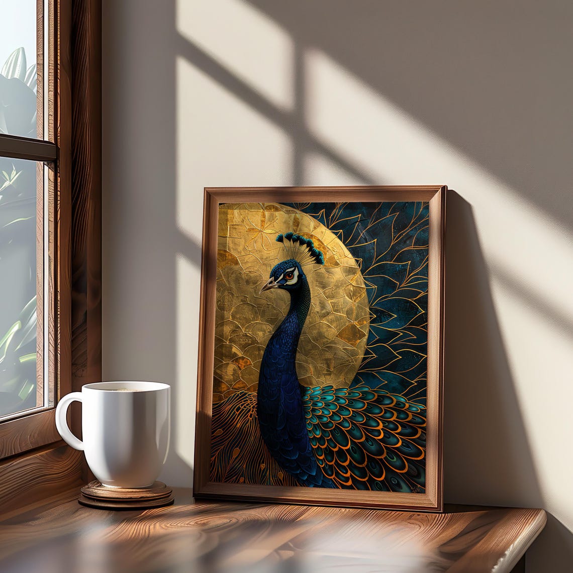 Peacock Full Moon Maximalist Art Deco Illustration Vibrant Muted Colors Highly Detailed Glossy Poster