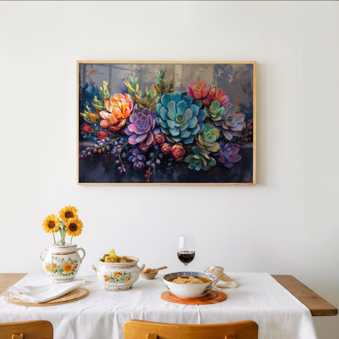 Colorful Succulent Bouquet Botanical Oil Painting Style Poster Art