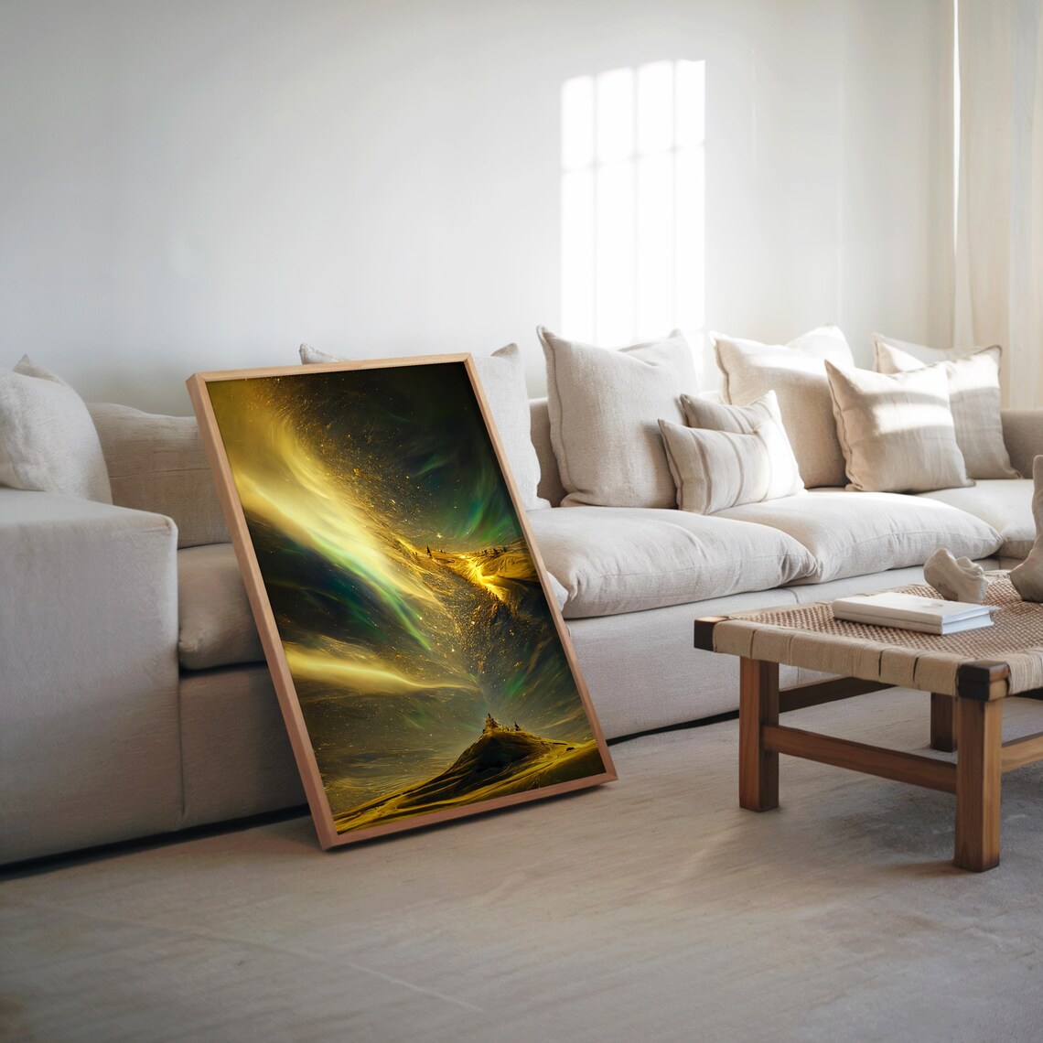 Golden Aurora Night Sky Over Mountain Peak Cosmic Wall Poster