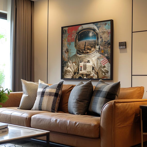 Space Suit Cam Astronaut Art Retrofuturism Poster Maximalist Collage Oil Painting Wall Decor Cosmic