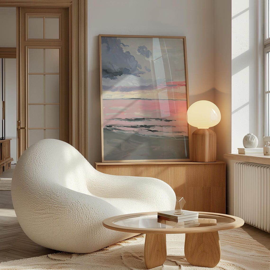 Pink Beach Sunset Hand Painted Ocean Waves Pastel Coastal Art Poster - Image 3