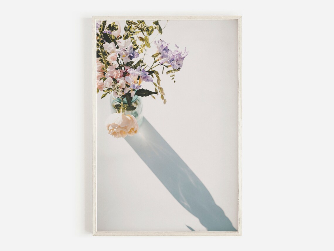 Pastel Wildflower Bouquet Glass Jar Morning Light Floral Art Poster