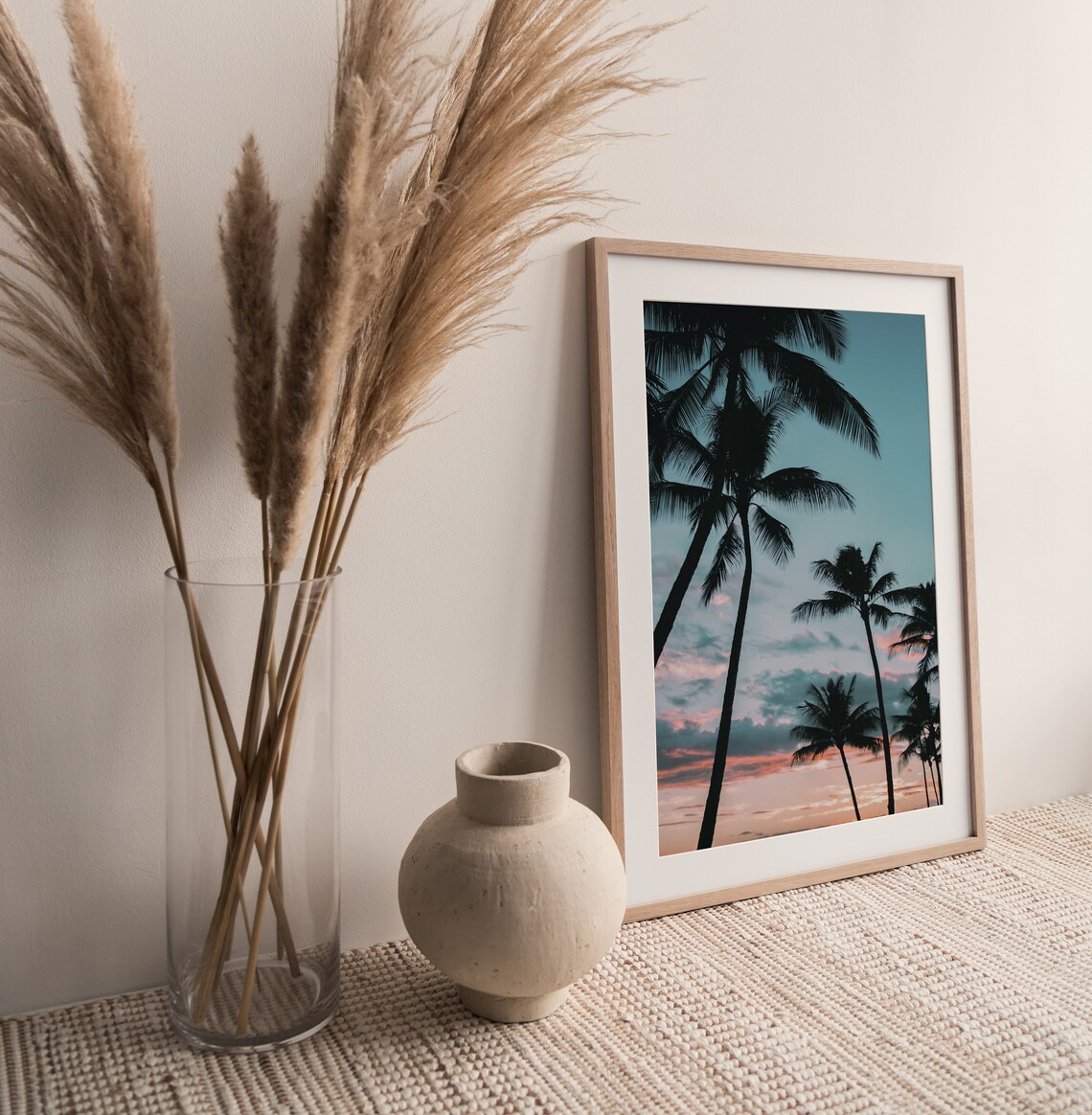 Sunset Palm Trees Pastel Beach Sunset Art Print - Image 2