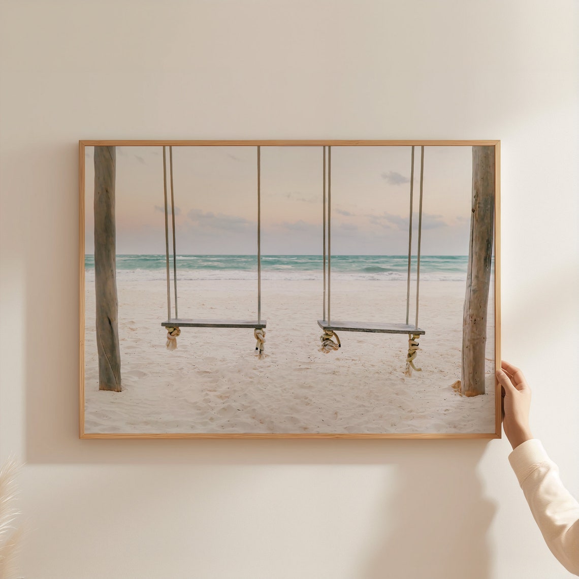 Tulum Mexico Beach Swings White Sand Ocean Pastel Sunset Poster - Image 3