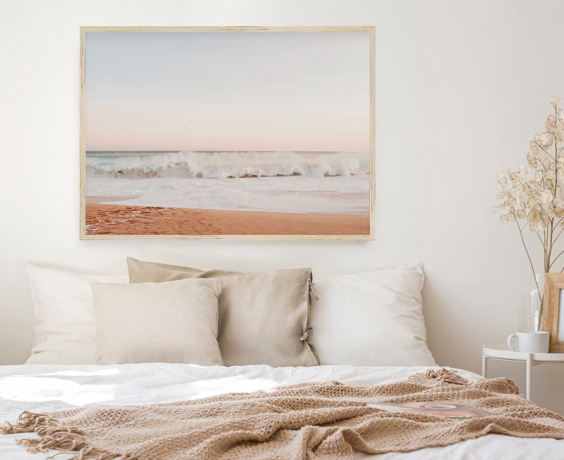 Sunset Beach Art Print, Pastel Beach Photography - Image 2