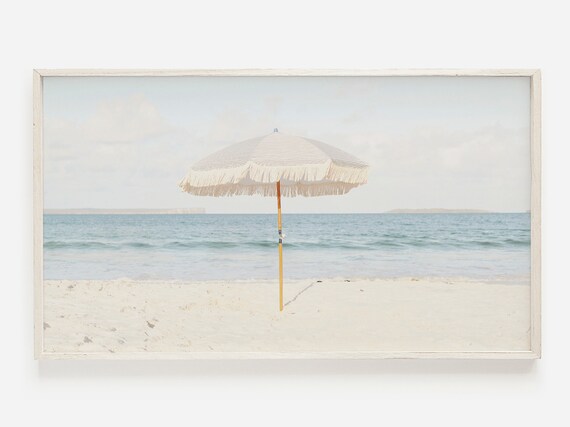Boho Beach Umbrella Art Print, Summer Coastal
