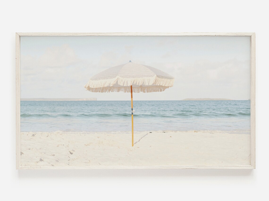 Boho Beach Umbrella Art Print, Summer Coastal