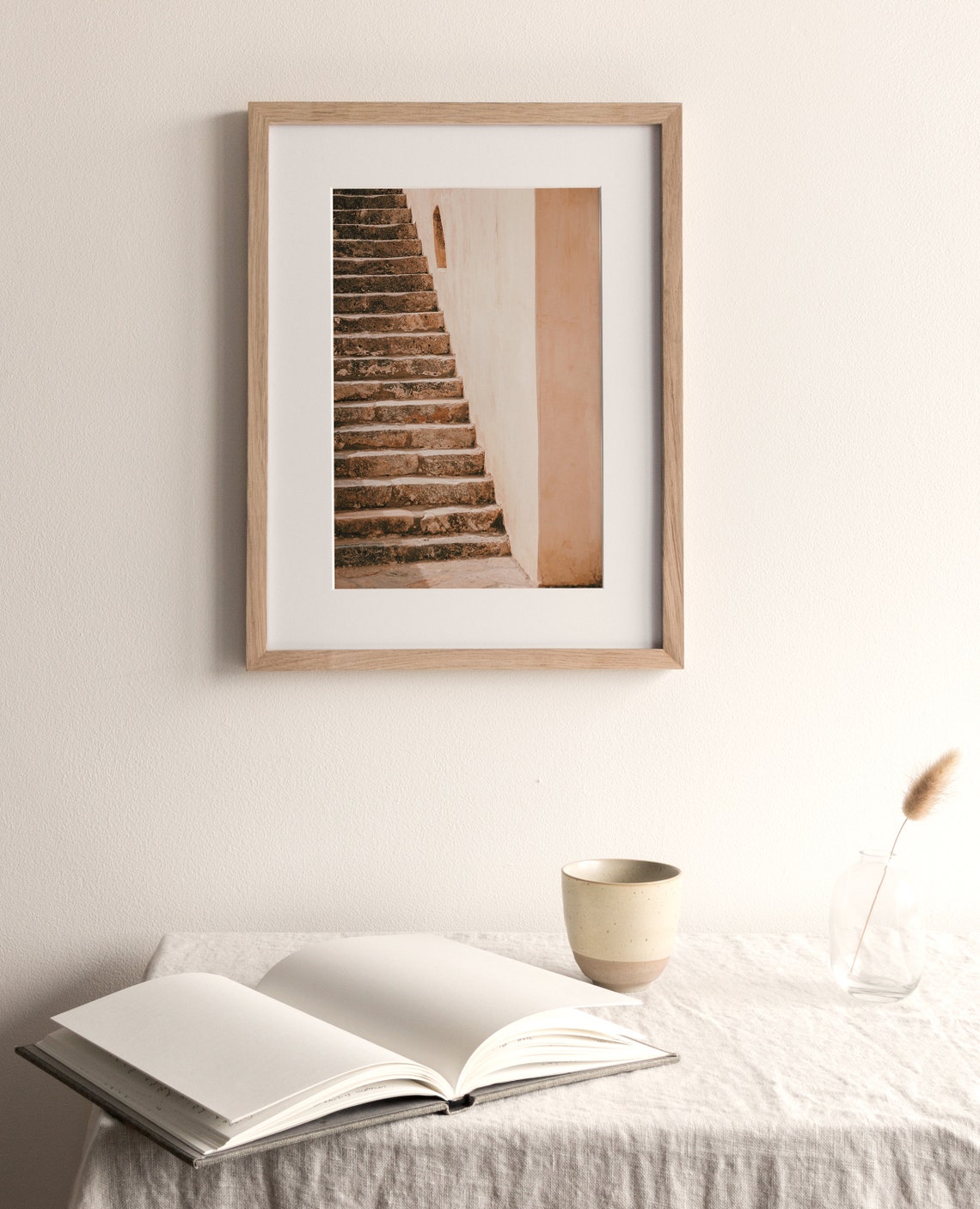 Moroccan Stone Stairway Blush Plaster Wall Arch Detail Travel Poster - Image 3