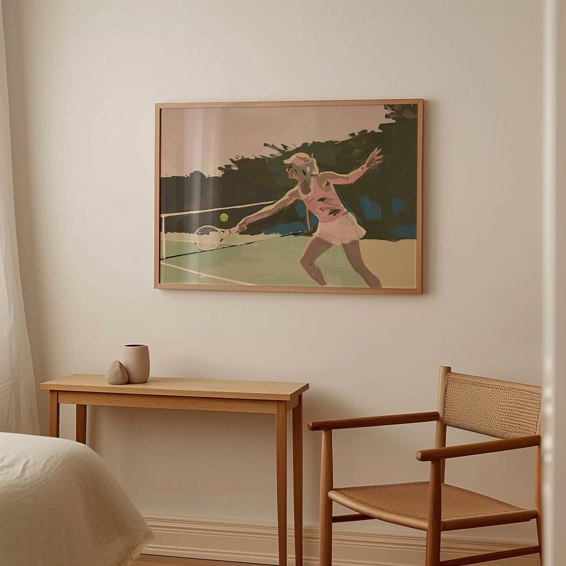 Girl Serving Tennis Ball Print Mid Century Athletics Decor Pastel Pink Poster Tennis Girl Print Preppy Tennis Poster Tennis Aesthetics - Image 2
