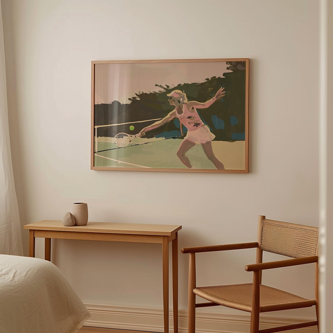 Girl Serving Tennis Ball Sunset Court Girly Sports Painting Art Poster - Image 2