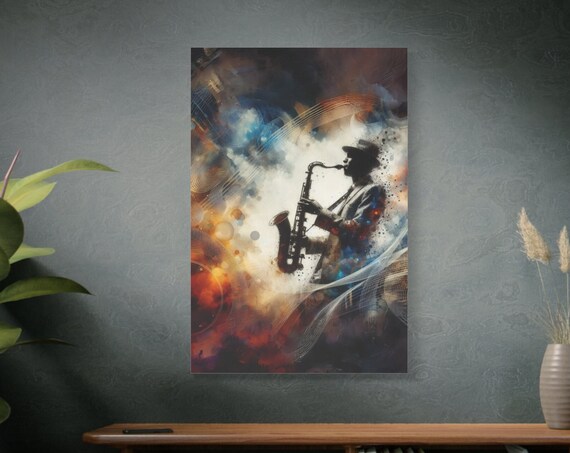 Smoky Saxophonist Silhouette Abstract Jazz Musician Wall Art Poster