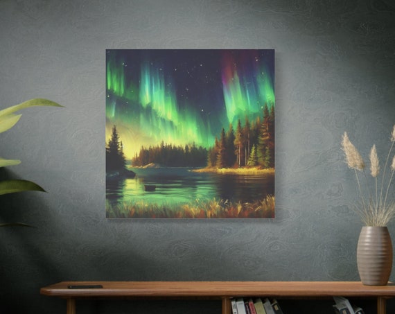 Northern Lights Landscape Wall Art Aurora Sky Print Night Sky Nature Art Room Decor Wall Decor Stretched 125