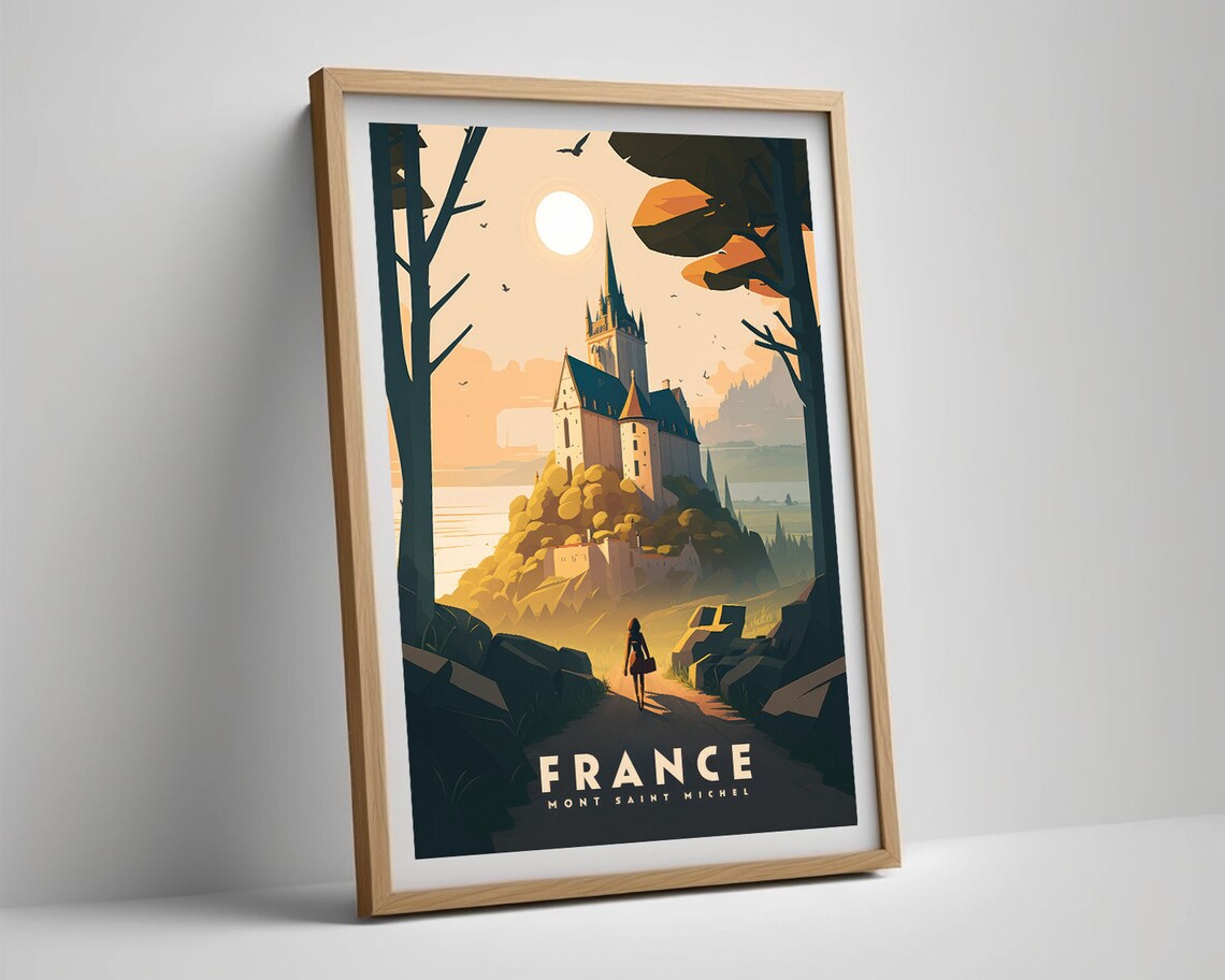 France Mont Saint Michel Abbey Sunset Vintage Travel Poster Normandy - Image 5