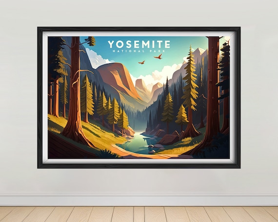Yosemite National Park Granite Cliffs River Forest Travel Poster