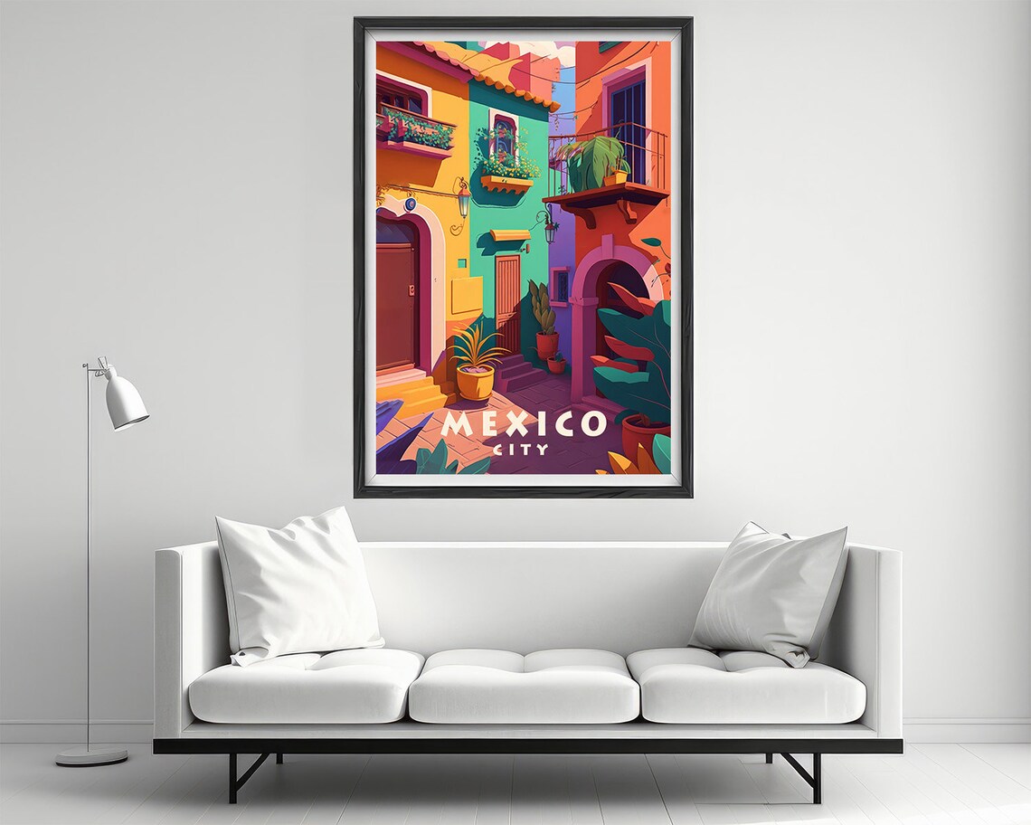 Mexico City Colonial Street Facades Vintage Travel Art Poster - Image 2