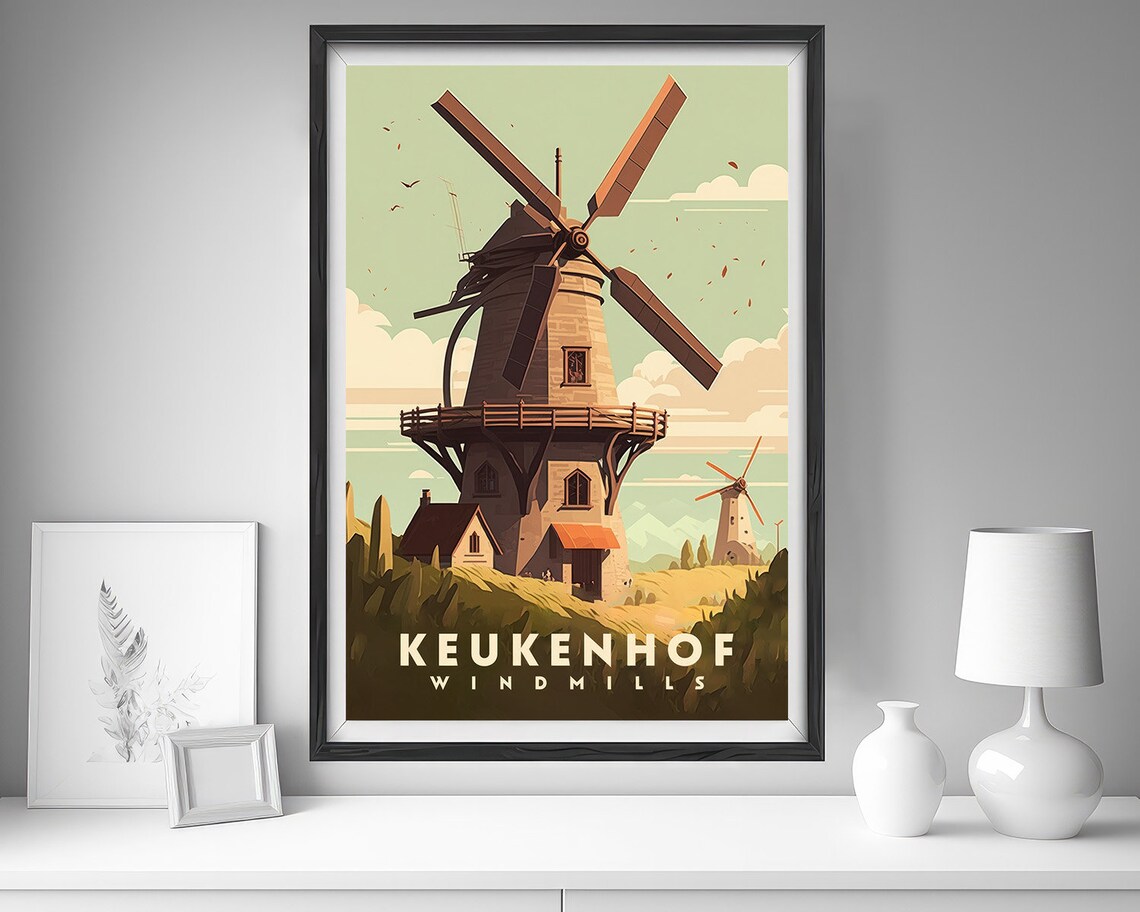 Keukenhof Windmills Netherlands Dutch Vintage Travel Poster Scene - Image 4