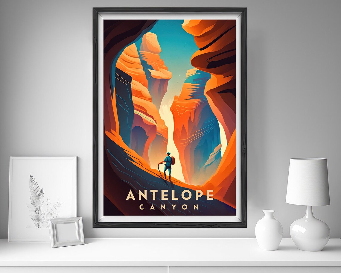 Antelope Canyon Arizona Vintage Travel Poster Desert Hiker Art - Image 4
