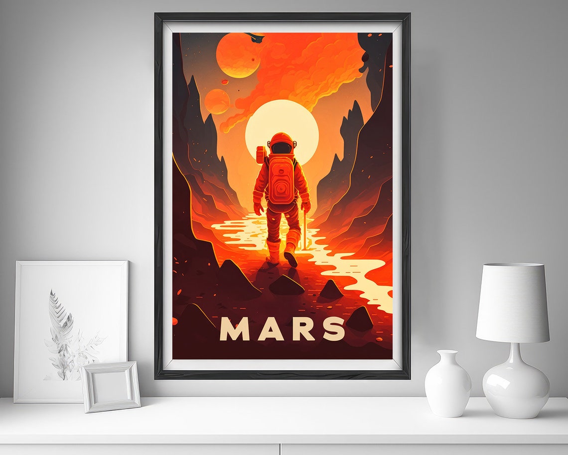 Mars Astronaut Red Planet Alien Landscape Retro Sci Fi Poster - Image 4