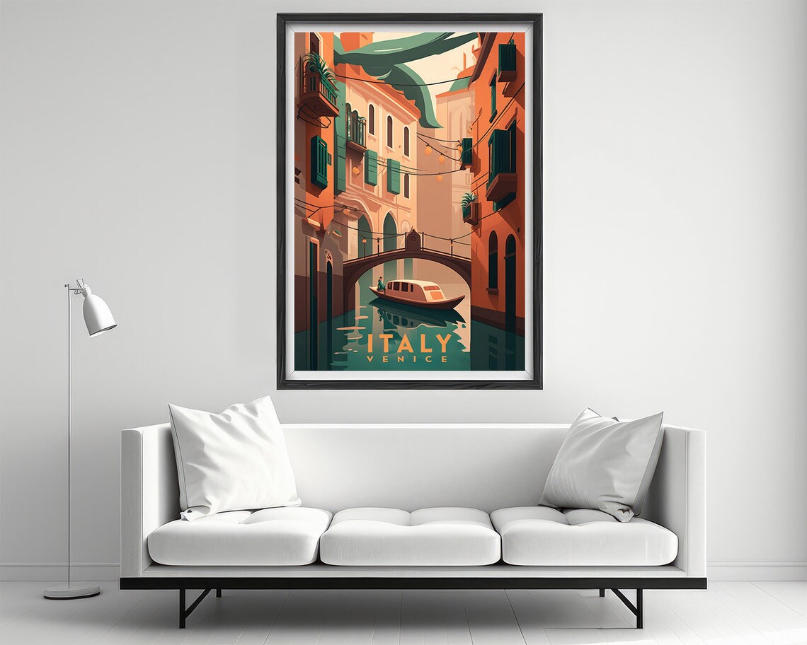 Venice Italy Canal Boat Bridge String Lights Vintage Travel Poster - Image 2
