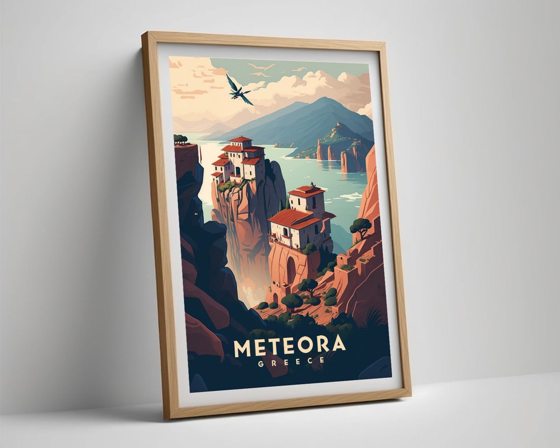 Meteora Greece Cliff Monasteries Vintage Travel Style Poster - Image 5