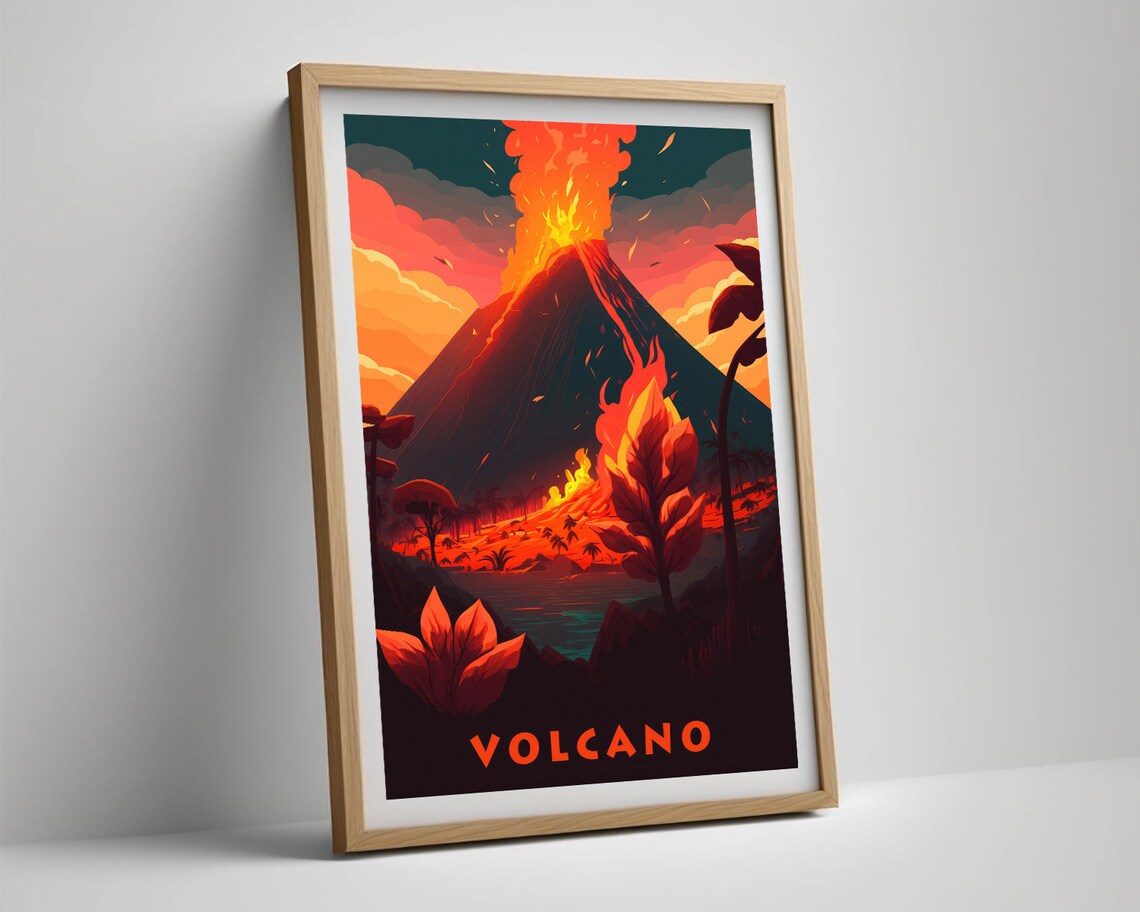 Volcano Eruption Lava Dramatic Orange Nature Landscape Art Poster - Image 2
