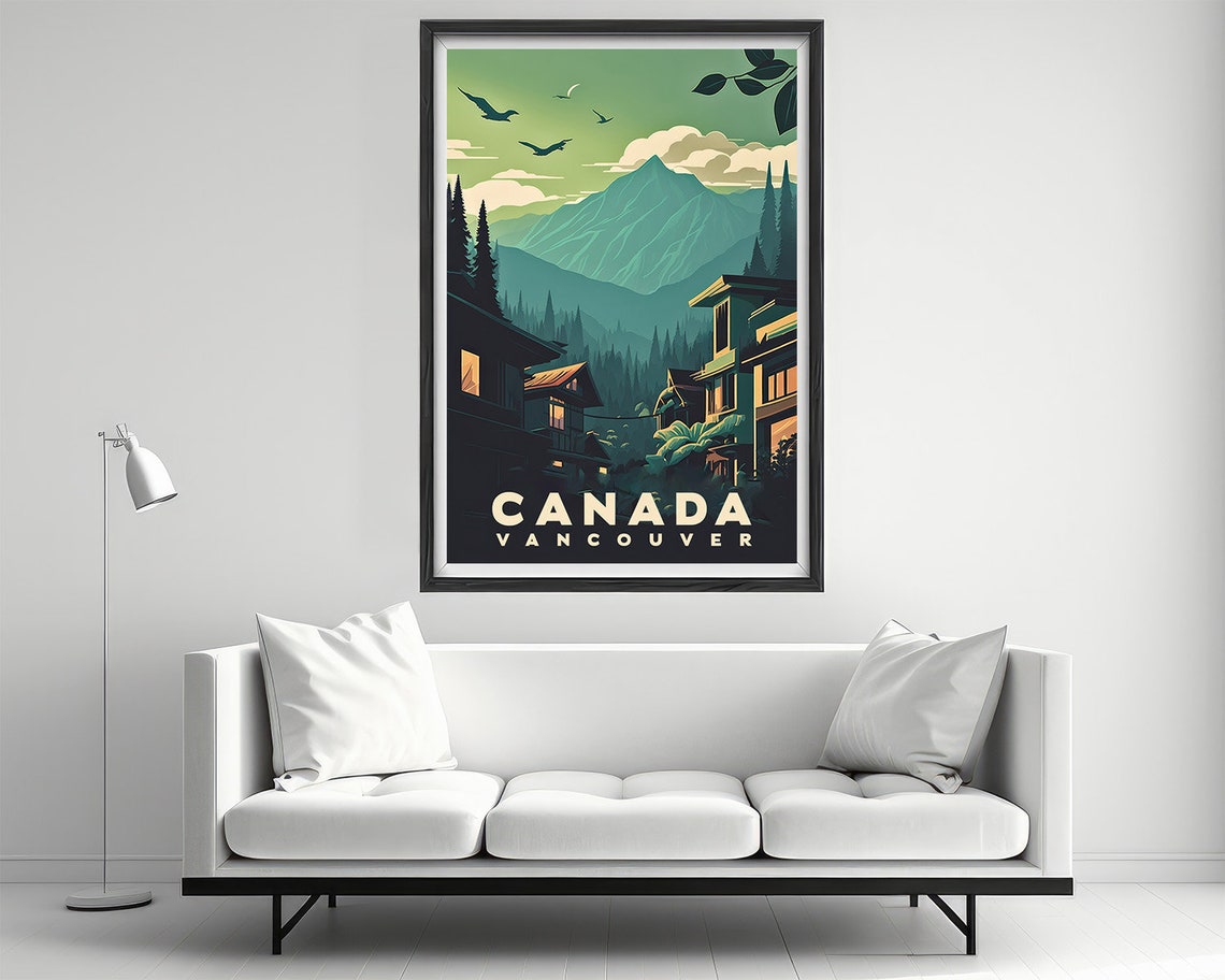 Canada Vancouver Mountain Cabin Forest Retro Travel Poster Art - Image 2