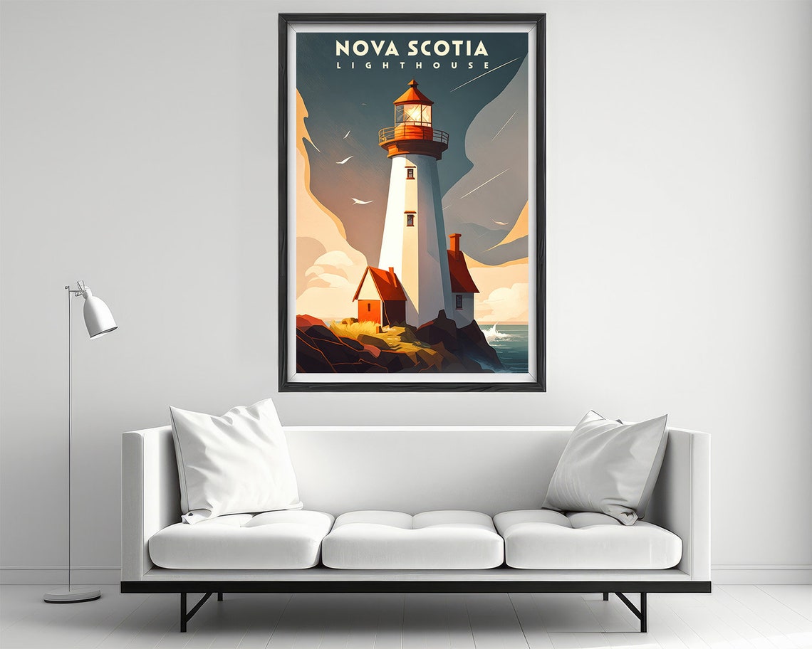 Nova Scotia Lighthouse Rocky Coast Beacon Retro Travel Poster - Image 2