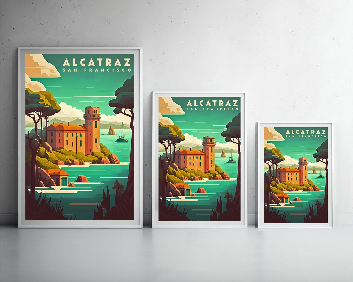 Alcatraz San Francisco Island Landmark Vintage Travel Poster - Image 3