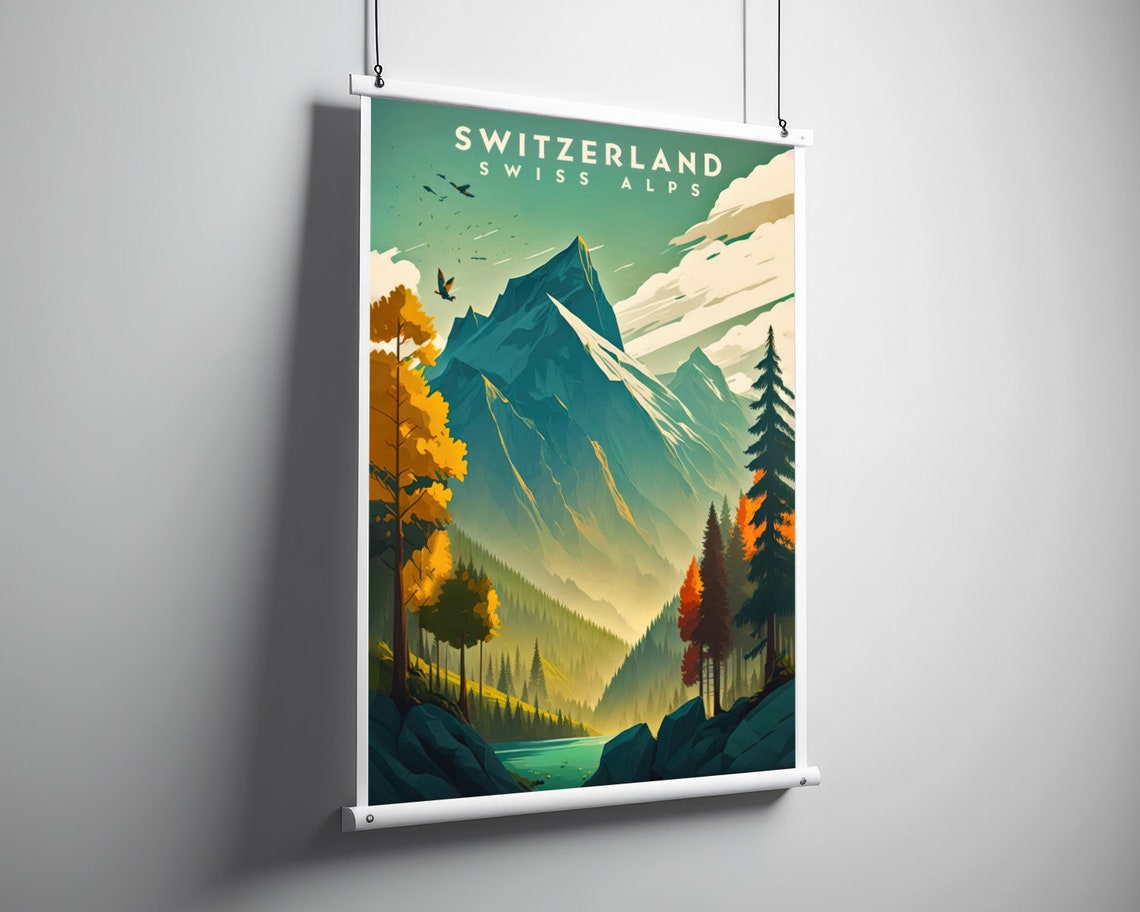 Swiss Alps Switzerland Travel Poster Swiss Alps Wall Art Print Swiss Alps Painting Illustration Switzerland Swiss Alps Home Decor - Image 4