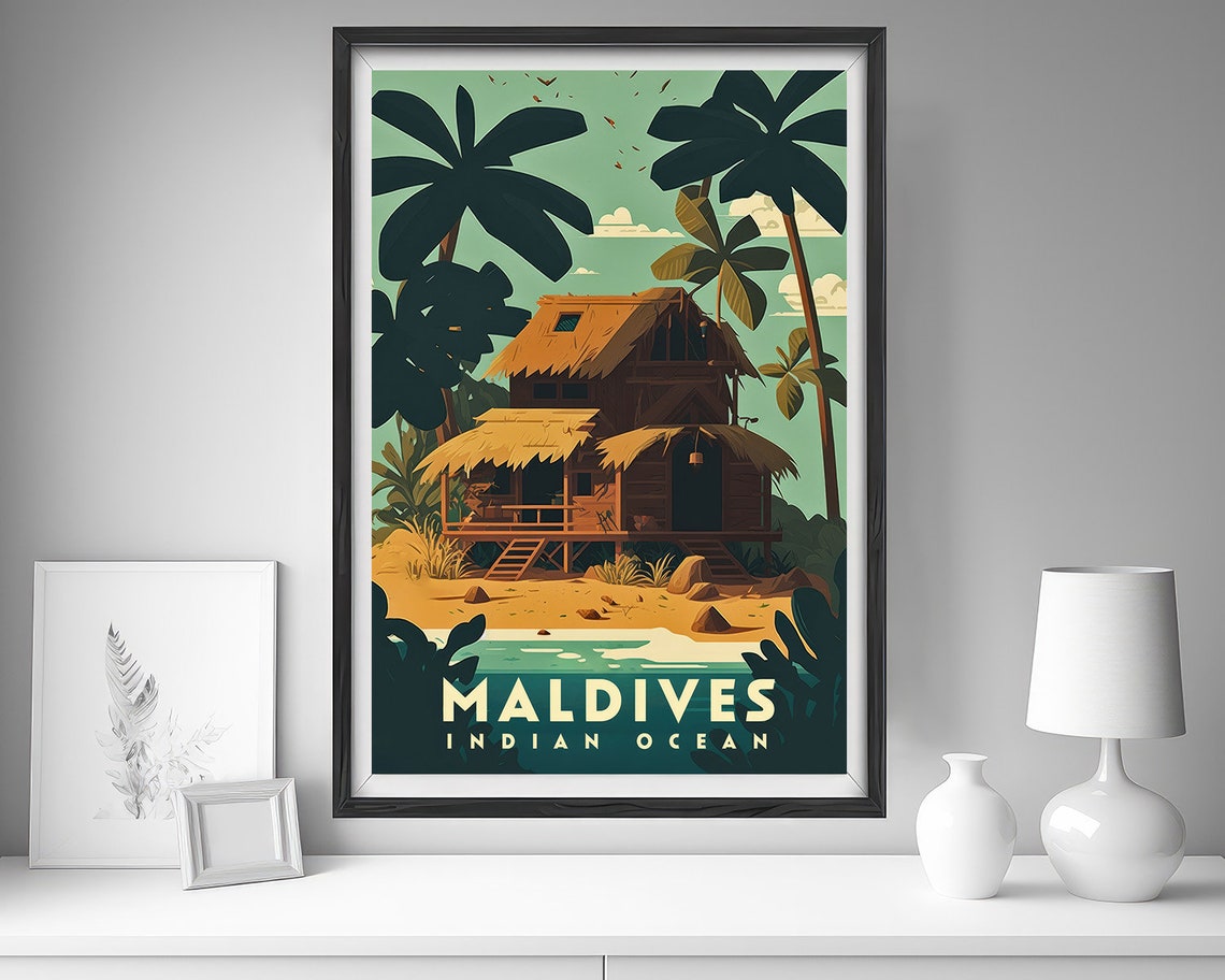 Maldives Travel Poster Maldives Wall Art Print Maldives Painting Maldives Indian Ocean Illustration Maldives Watercolor Decor Art - Image 4