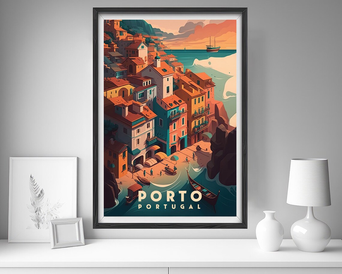 Porto Portugal Colorful Riverside Old Town Sunset Travel Poster - Image 4