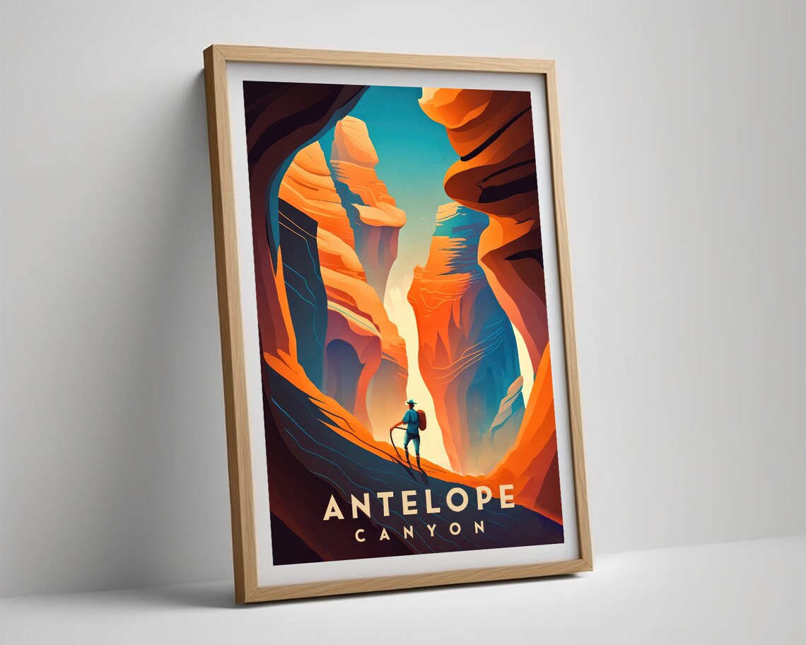 Antelope Canyon Arizona Vintage Travel Poster Desert Hiker Art - Image 5
