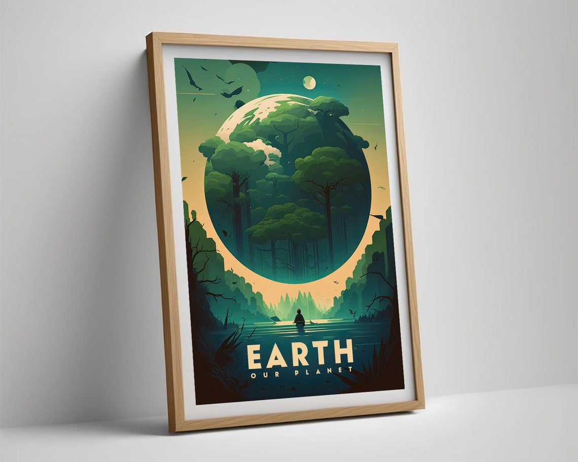Earth Our Planet Giant Globe Forest Kayak Vintage Style Poster - Image 5