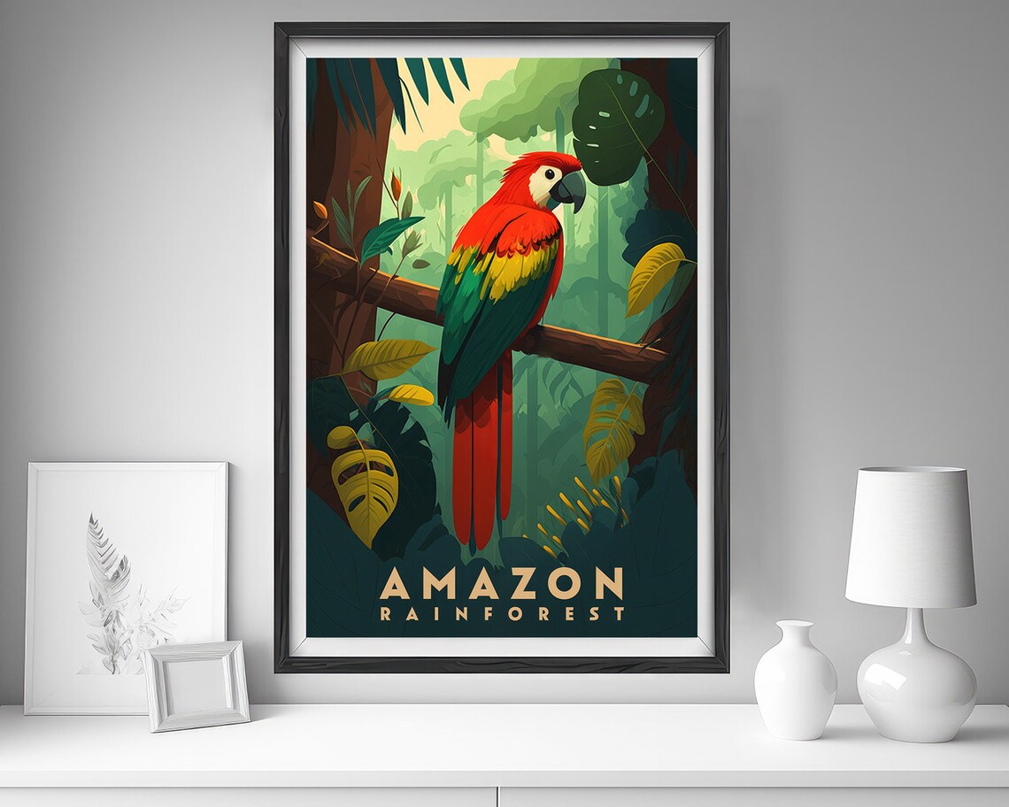 Amazon Rainforest Vintage Travel Poster Scarlet Macaw Jungle - Image 4
