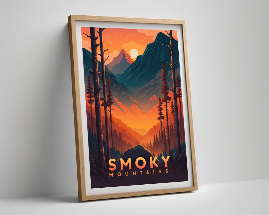 Great Smoky Mountains Travel Poster Great Smoky Mountains Wall Art Print Smoky Mountains Painting Illustration Smoky Mountains - Image 5