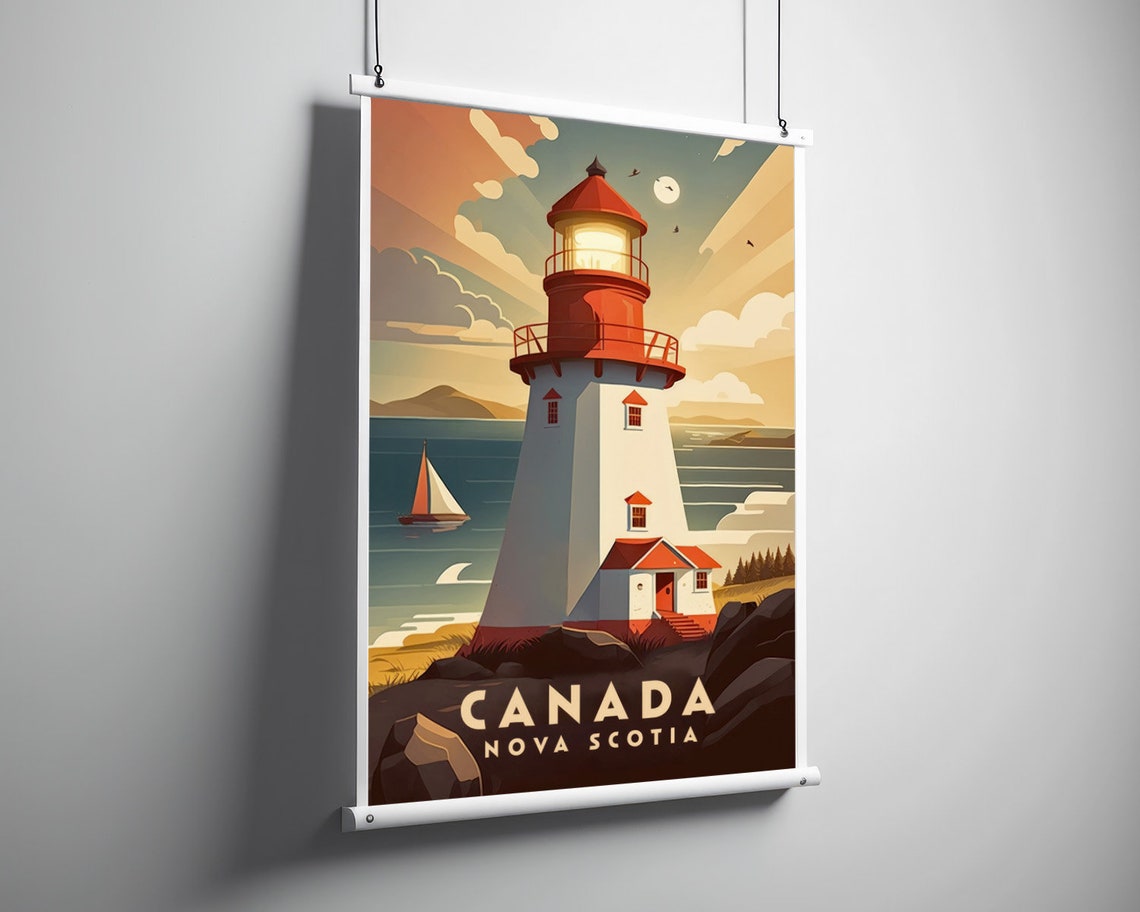 Nova Scotia Canada Red Lighthouse Coastal Vintage Travel Poster - Image 3