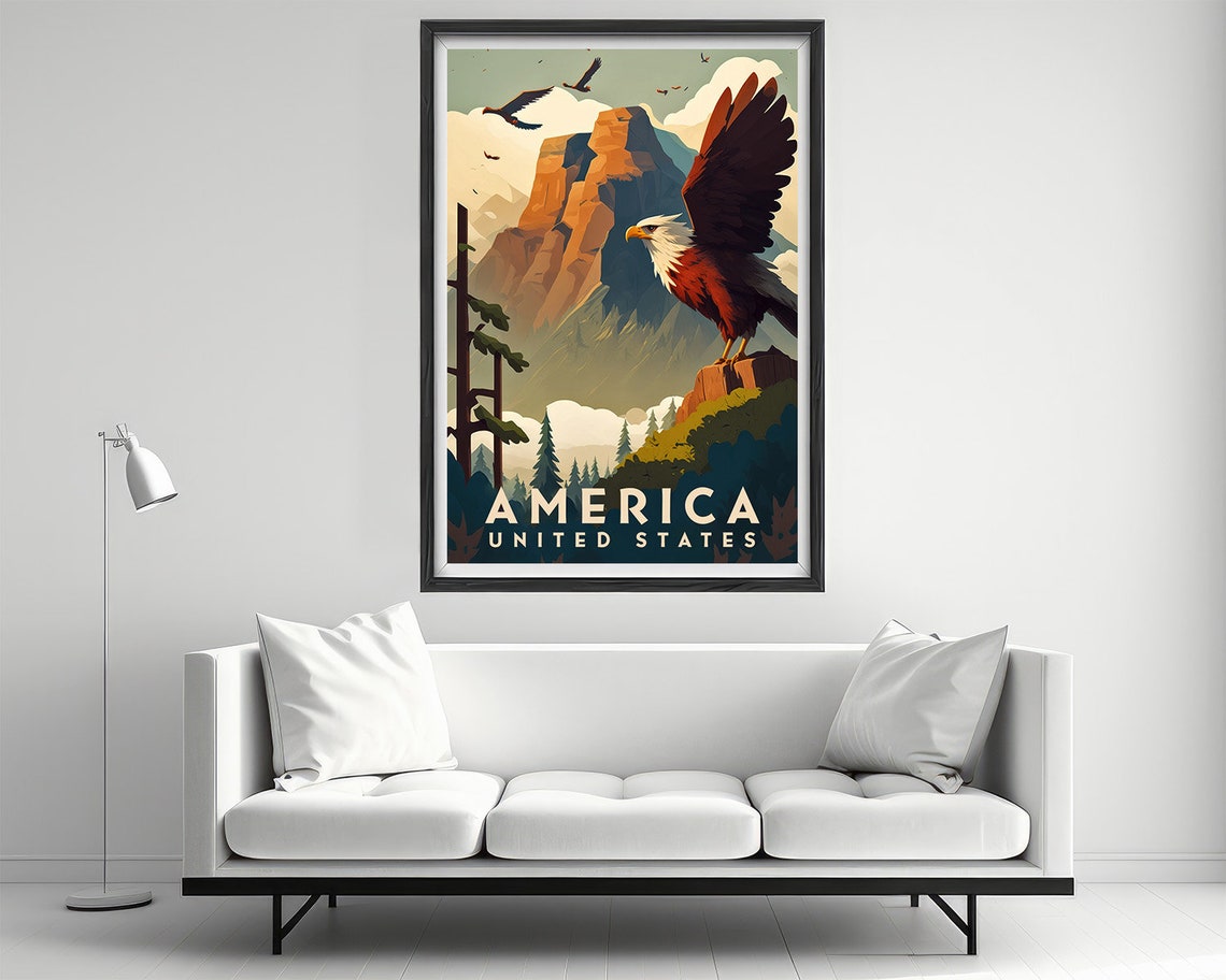 United States Of America Travel Poster Usa Eagle Wall Art Print America Eagle Painting Illustration America Watercolor Home Decor - Image 2