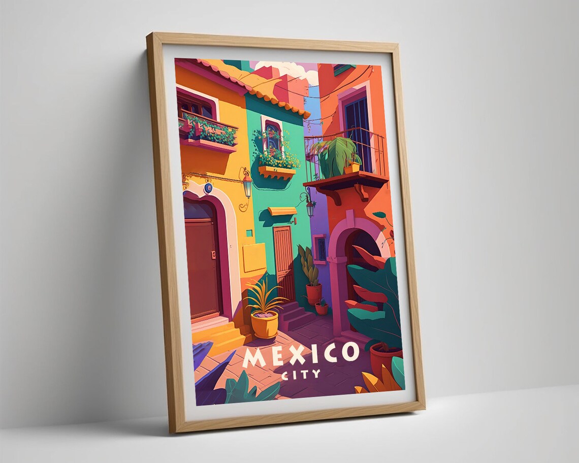 Mexico City Colonial Street Facades Vintage Travel Art Poster - Image 5