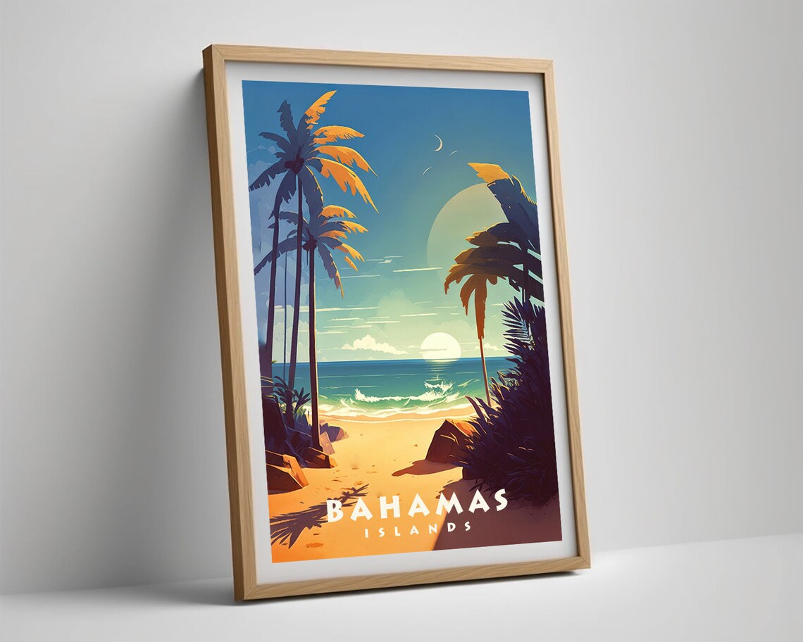 Bahamas Islands Tropical Beach Sunset Palms Travel Art Poster - Image 5