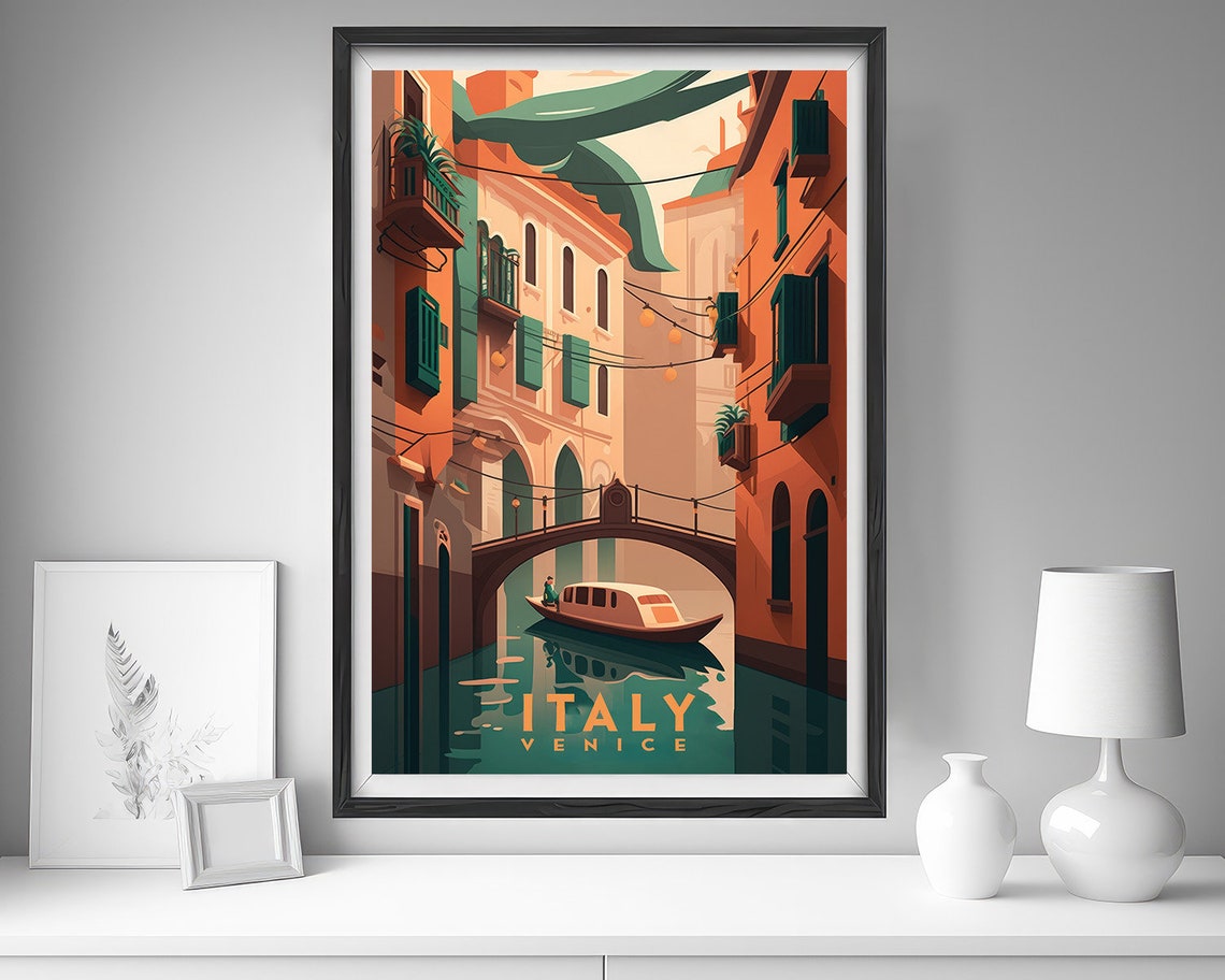 Venice Italy Canal Boat Bridge String Lights Vintage Travel Poster - Image 5