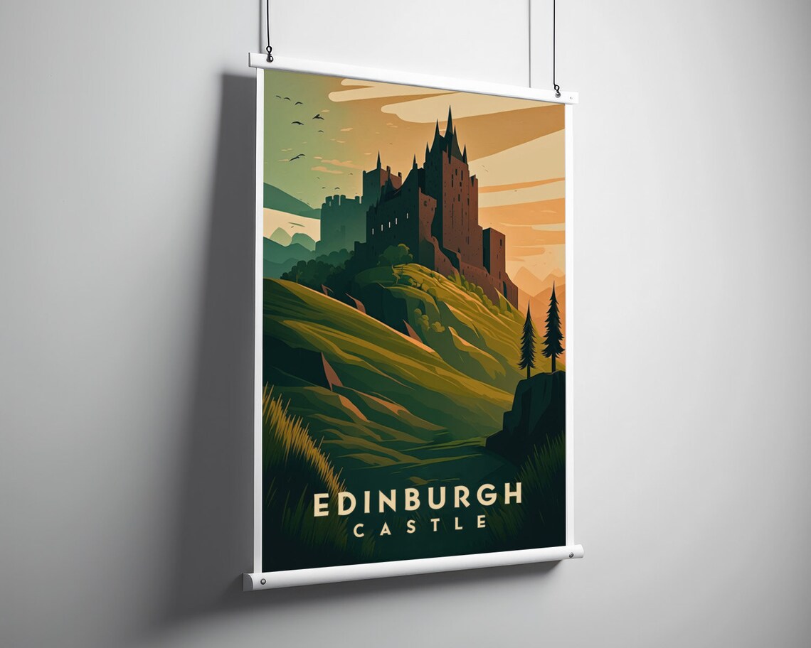 Edinburgh Castle Scotland Sunset Hills Retro Travel Art Poster - Image 3