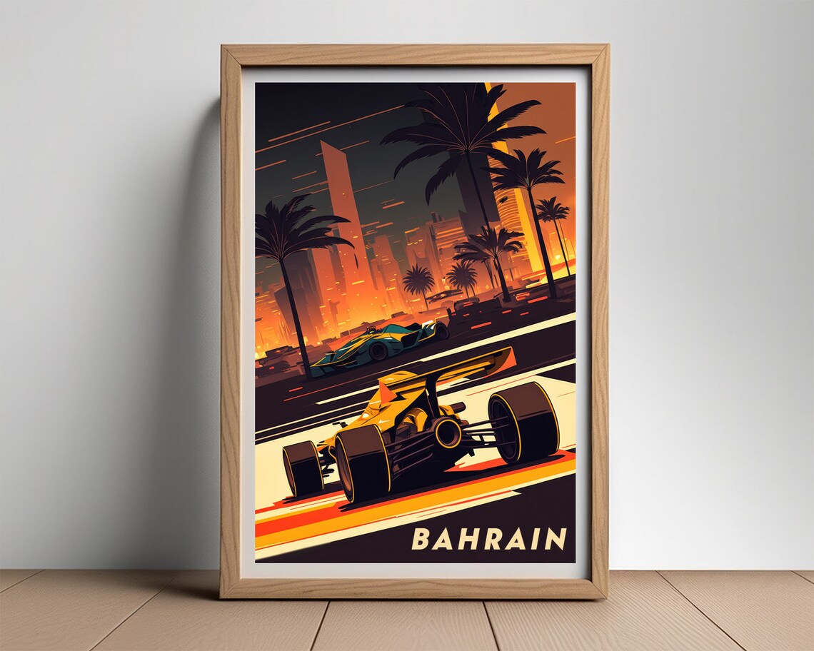 Bahrain Night Race Grand Prix Formula Cars City Retro Travel Poster - Image 3
