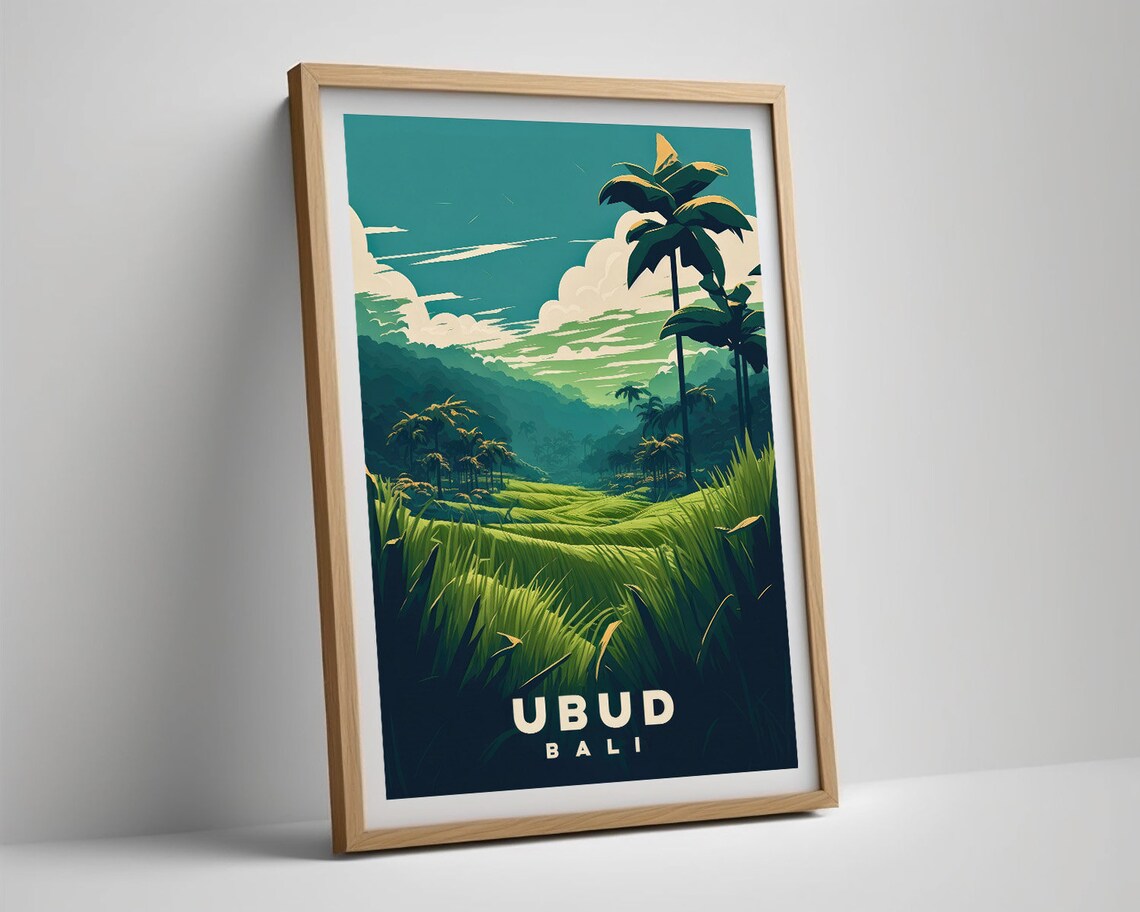 Ubud Bali Emerald Rice Terraces Palm Grove Vintage Travel Poster - Image 5