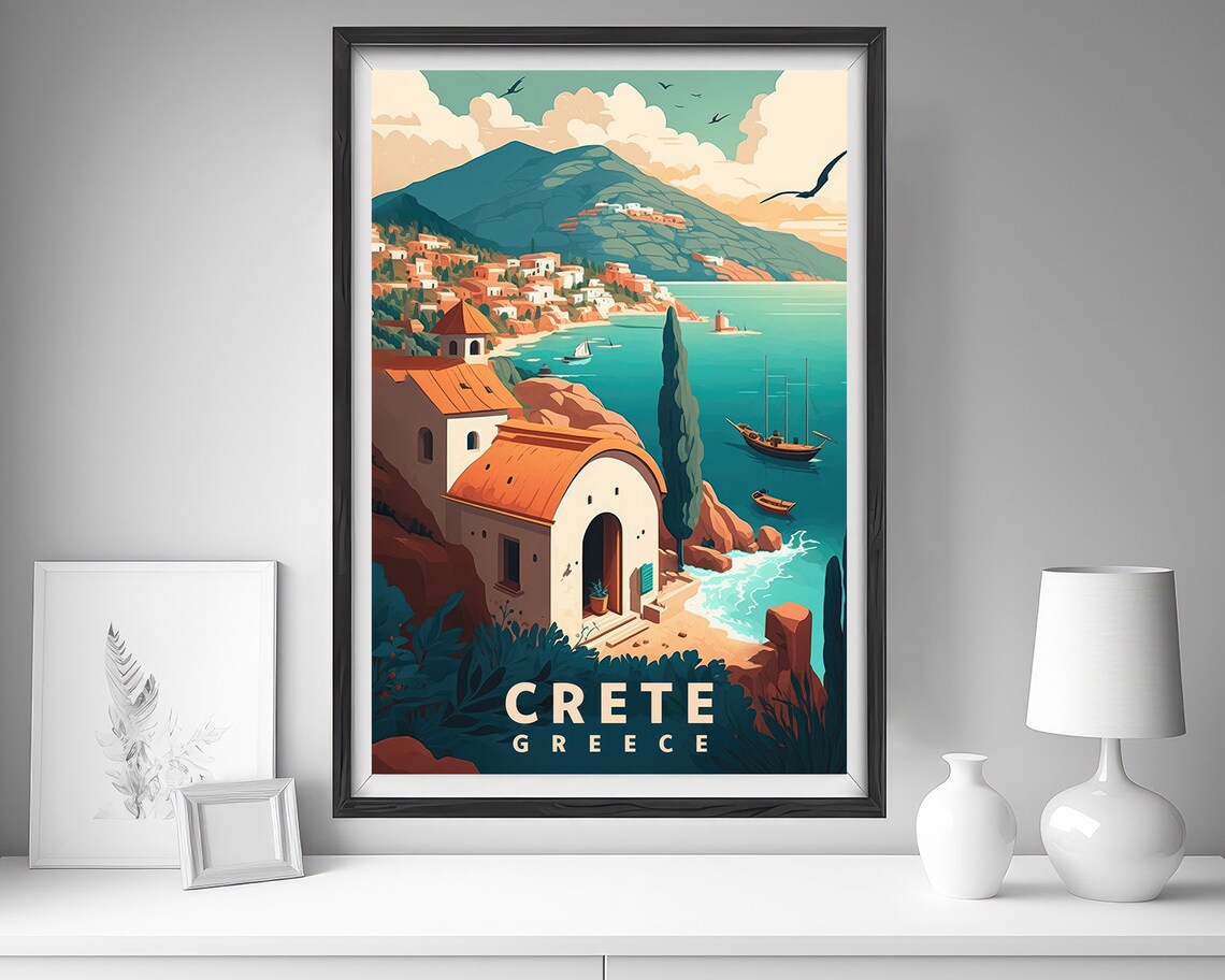 Crete Greece Coastal Village Seaside Retro Travel Art Poster - Image 4